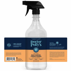 A bottle of Dr. Polly's Oxy Cleaner (32oz) with the full label visible.